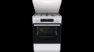 Gorenje GKS6C71WF Kombinált tűzhely, 4 gázégő, elektromos multifunkciós sütő Pizza funkcióval,kijelző, fém tetővel, teleszkópos sütősín, lassú ajtózáródás, air fry, fém tető,60 cm széles, gőzfunkcióval