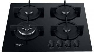Whirlpool GOR625/NB1 beépíthető fekete edzett üveg gázlap  , 59 cm, BrushedBlackSteel - fekete szálcsiszolt fém gombsor, 3 gázégő + 1 speciális WOK égő, automata szikragyújtás,  csiszolt szegélyű, peremmentes kivitel