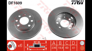 TRW - DF1609 - Féktárcsa első