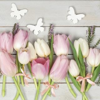 Decoupage szalvéták White &amp; Pink Tulips on Wood - 1 db
