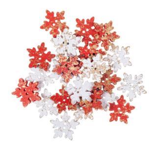 Fa gombok 2.5 cm Hópelyhek 24 db  | piros és fehér