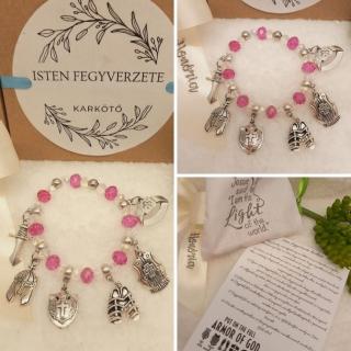 Isten fegyverzete - keresztény történet karkötő-pink-A38