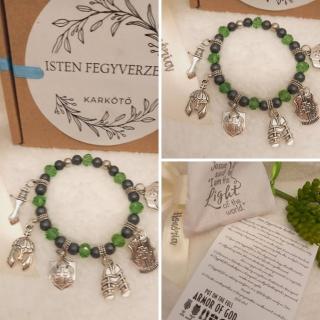 Isten fegyverzete - keresztény történet karkötő-zöld-A41