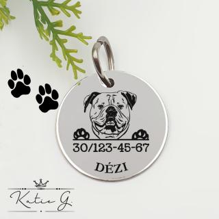 Kutyabiléta saját kutyusod nevével - amerikai bulldog (3 cm-es medál) ()