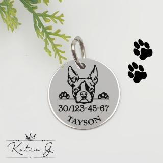 Kutyabiléta saját kutyusod nevével - boston terrier (2 cm-es medál) ()