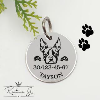 Kutyabiléta saját kutyusod nevével - boston terrier (3 cm-es medál) ()