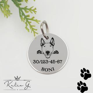 Kutyabiléta saját kutyusod nevével - bull terrier (2 cm-es medál) ()