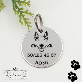 Kutyabiléta saját kutyusod nevével - bull terrier (3 cm-es medál) ()