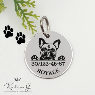 Kutyabiléta saját kutyusod nevével - francia bulldog (3 cm-es medál) ()