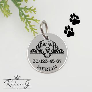 Kutyabiléta saját kutyusod nevével - golden retriever (2 cm-es medál) ()