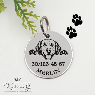 Kutyabiléta saját kutyusod nevével - golden retriever (3 cm-es medál) ()