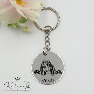 Kutyás kulcstartó saját kutyusod nevével - basset hound (3 cm)