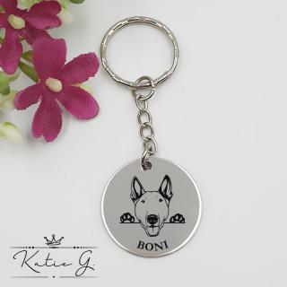 Kutyás kulcstartó saját kutyusod nevével - bull terrier (3 cm)