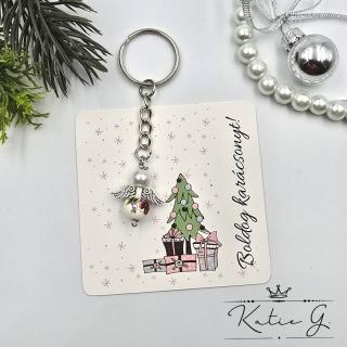Virágmintás porcelán angyalka kulcstartó ajándékkártyával