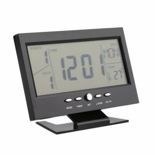 Digitális óra LCD kijelzővel és hangvezérléssel, hőmérő funkcióval DS-8082 - Fekete