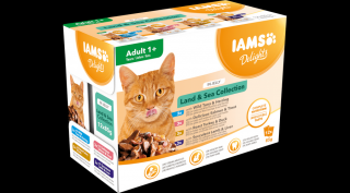 IAMS Delights nedves táp felnőtt macskáknak különféle hús- és halízekben - szárazföldi és tengeri kollekció aszpikban 12*85g