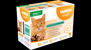 IAMS Delights nedves táp felnőtt macskáknak különféle hús- és halízekben - szárazföldi és tengeri kollekció szafttal 12*85g