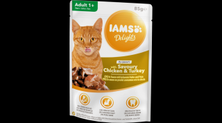 IAMS Delights nedves táp felnőtt macskáknak pikáns csirkével és pulykával szaftban  85g