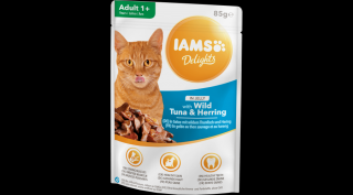 IAMS Delights nedves táp felnőtt macskáknak vörös tonhallal és heringgel aszpikban  85g