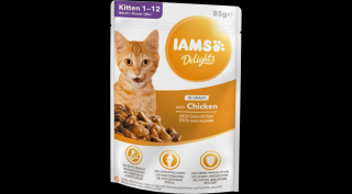 IAMS Delights nedves táp kölyök és fiatal macskáknak, csirkehúsban gazdag, szaftban 85g