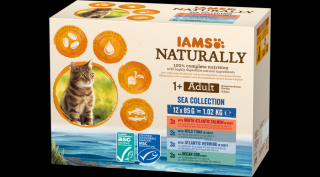 IAMS Naturally nedves táp felnőtt macskáknak különféle halízekben - tengeri kollekció 12*85g