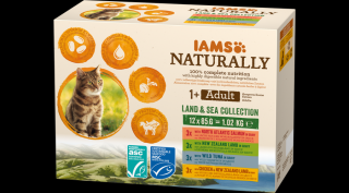 IAMS Naturally nedves táp felnőtt macskáknak különféle hús- és halízekben - szárazföldi és tengeri kollekció 12*85g