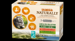 IAMS Naturally nedves táp idős macskáknak különféle hús- és halízekben - szárazföldi és tengeri kollekció 12*85g