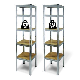 Polcos állvány - 5 szintes - fém - max. 175 kg - 180x40x40 cm - 2 db