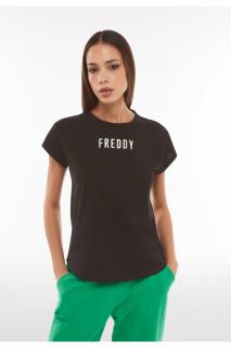 FREDDY Fekete női póló fehér Freddy felirattal Méret: S