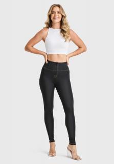 WR.UP® 7/8 Fekete magas derekú farmer sárga varrással, cipzárral Méret: XXS