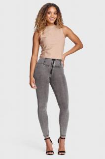 WR.UP® 7/8 Világosszürke magas derekú farmer sárga varrással Méret: XS