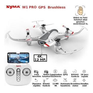 SYMA W1 PRO, Dulal kamera, 4K 12MP. gesztus vezérlés, Brushless motor, GPS, optikai szenzor, 18 perc