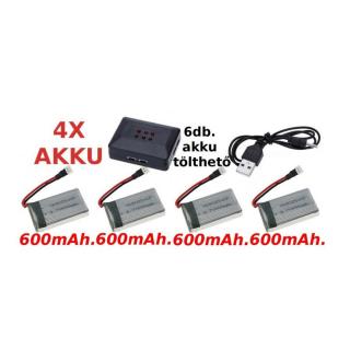 SYMA X5C/X5SC/X5SW/K300C-30- 5:1 töltő+ 4db minőségi tuning akku 3,7V 600mAh