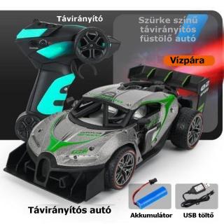 Távirányítós verseny autó valódi füst + fény effektekkel  ezüst színű