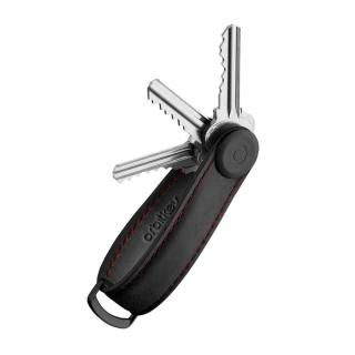 Orbitkey 2.0 Crazy Horse Bőr Kulcstartó Obsidian Black with Red Stitching