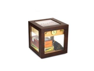 Adorini Cube Deluxe Humidor, diófa színű szivar szekrény - körbe üveges, 100 szál szivarnak