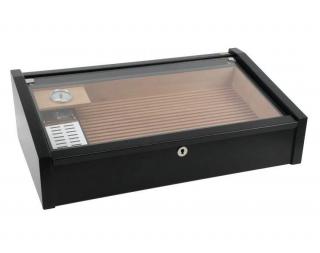 Adorini Vega Deluxe üvegtetejű spanyol cédrusfa humidor, matt fekete - kb. 70 - 75 szál szivarnak