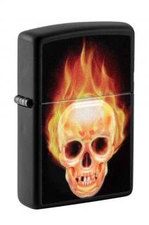 Benzines Zippo öngyújtó, fekete-narancs - Flaming Skull