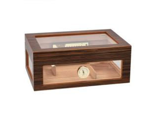 Körbe üveges Adorini Treviso Grande Deluxe humidor ébenfa borítással kb. 100 szál Corona szivar számára, külső páratartalom mérővel