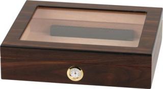 Padonio humidor 25 szál szivar részére, cédrusfa szivar doboz, üvegtető, párásítóval, higrométerrel - dió