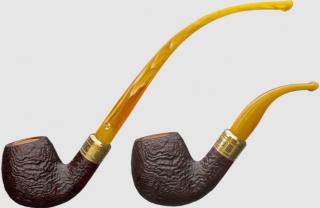 Rattray s Bagpiper Sandblast Yellow, vörösesbarna színű homokfúvott briar pipa 9mm-es filterrel, hajlított pipaszárral