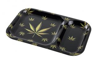 Rolling tray , fekete, színes kenderlevél