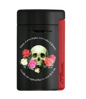 S.T. Dupont Minijet Memento Mori black- lakozott szivargyújtó koponyával, rózsákkal, gyertyával