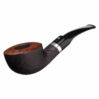 Stanwell Relief 95 Sandblast, fekete színű homokfúvott briar pipa 9mm filteres - alumínium gyűrűvel