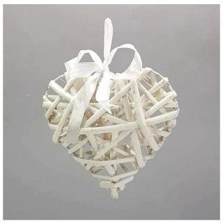 Fehér vessző sziv fém vázon, 15 cm