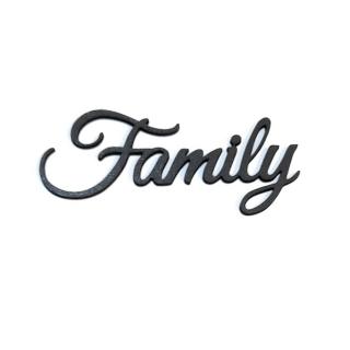 Fekete 'Family' felirat, HDF. Mérete: 10x4 cm