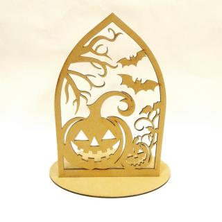 Íves ablakban halloween tök, denevérekkel. Mérete: 20,5x25x13,1 cm