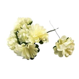 Krém szinű papirvirág, 6 db/csokor. Virág mérete kb. 3,5 cm