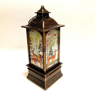 Ledes karácsonyi lámpás, őzek és szarvasok. Mérete: 5x5x13 cm