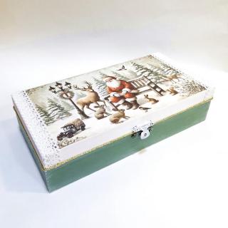 Mikulás állatokkal - fadoboz. Mérete: 20x10x5 cm